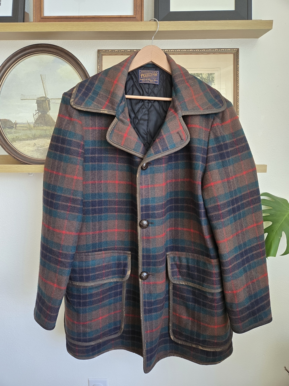 Vintage | Pendleton Plaid Wool Pea Coat | Size L